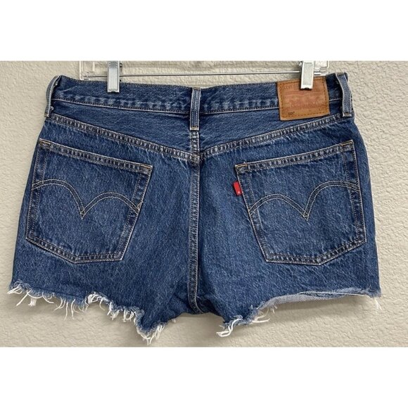 Levi’s 501 High Rise Denim Jean Shorts Women’s Size 31 Dark Wash Button Fly - Picture 8 of 9